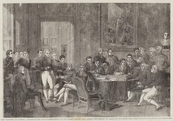 Der Wiener Kongress, Sitzung der Bevollmächtigten der acht Mächte, die den Pariser Vertrag 1815 unterzeichneten